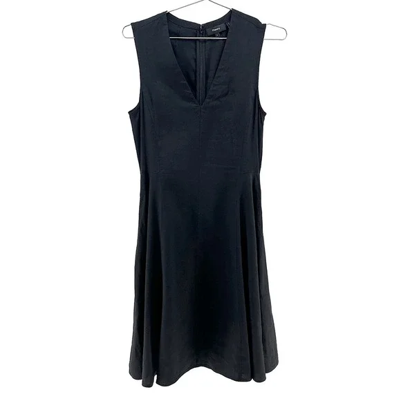 THEORY Kalsington Stretch Linen Blend A-line V-neck Sheath Dress • 6 • black - Picture 9 of 9